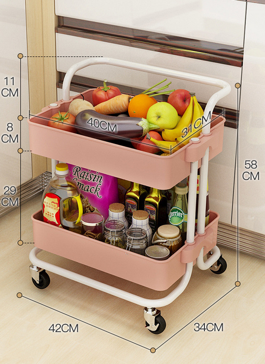 Wear Resistant Kitchen 45KG Bearing ABS 3 Shelf Trolley