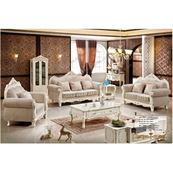 French Living Room Furniture Neo-classical Wooden 1 2 3 Sofa Set Designs