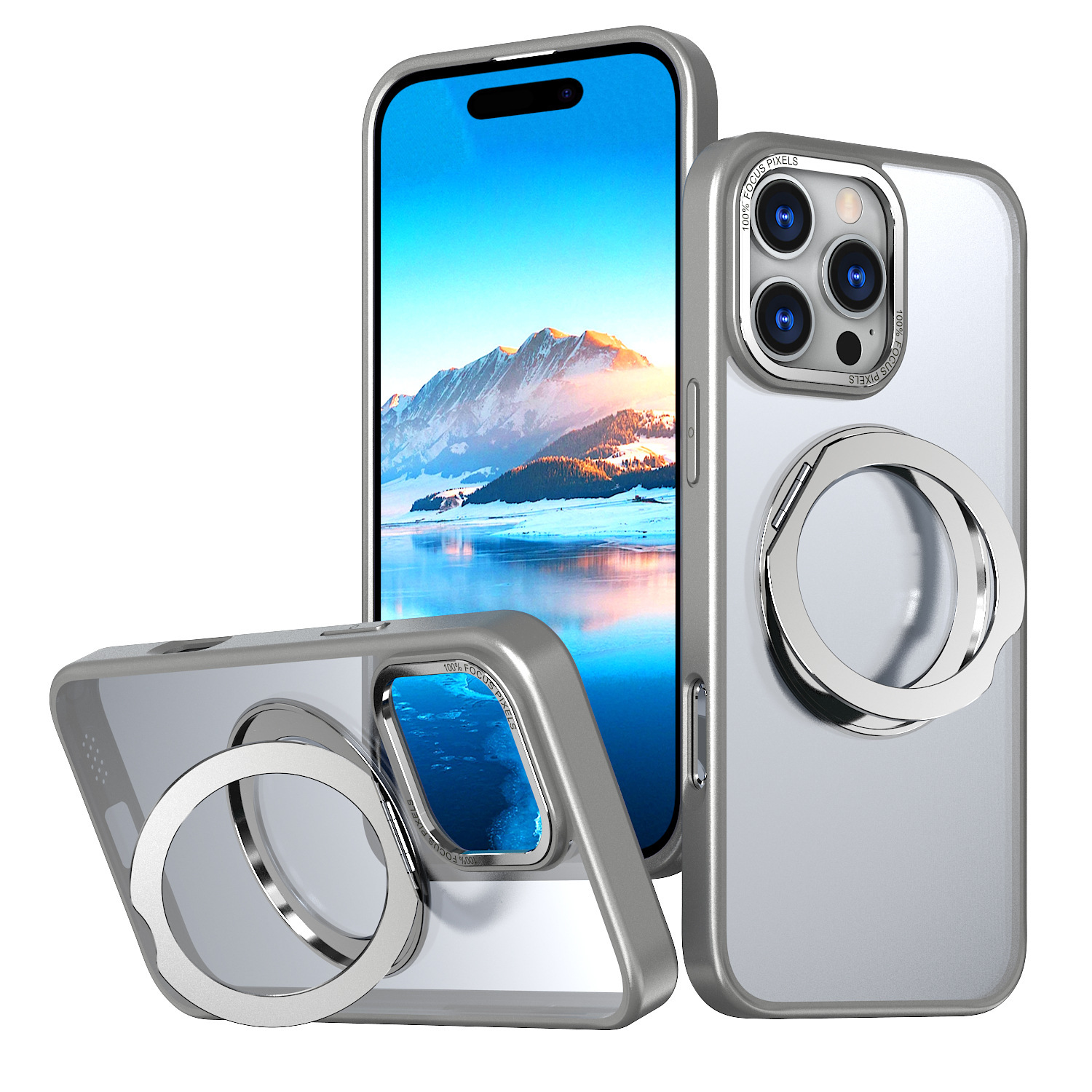 New Pivot Point Phone Case Magnetic Rotating Transparent Stand Glitter Case for IPhone16 Pro Max