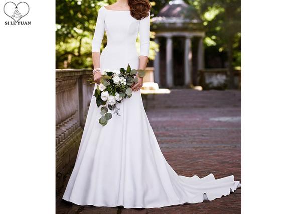 White Mermaid Long Tail Bridal Gown Long Sleeve Back Zipper With Buttons