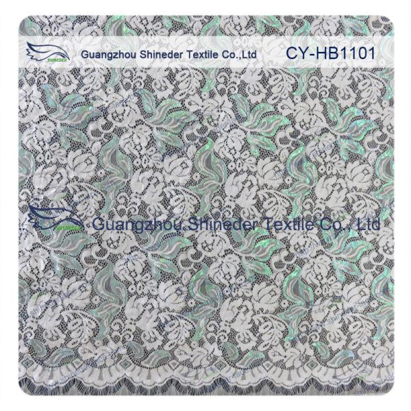 Green Double Color Matalic Embroidered Lace Fabric / Dressmaking Fabric