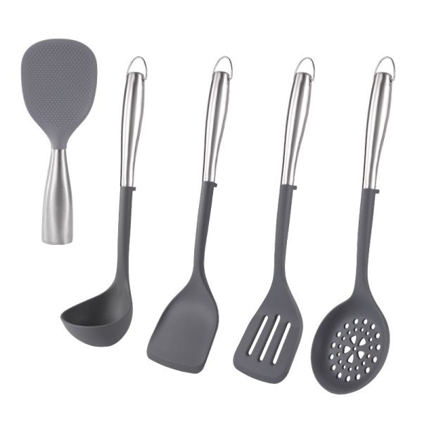 5Pcs Неприкасающиеся кухонные принадлежности Силиконовые кухонные принадлежности набор Силиконовые кухонные принадлежности Кухонные принадлежности Подарок с нержавеющей ручкой
