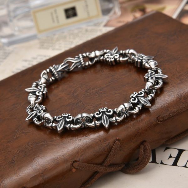Men's Retro Thai Silver Anchor Bracelet Original Design for Hip Hop Hand Jewelry