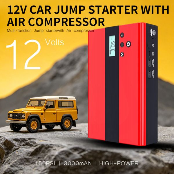 1000A Peak Current 12V Car Jump Starter with 12000mAh Portable Power Bank for Emergency Power