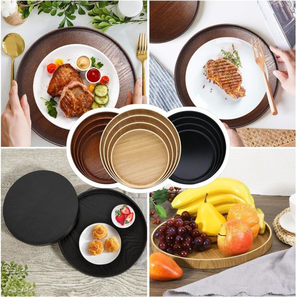 Wooden Plain Color Round Serving Tray 9.5 Inch Perfect for Home Decor or Coffee Table