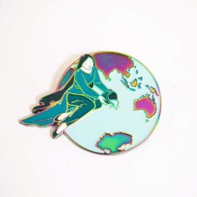Protection de la Terre émail doux personnalisé épingles 59x45mm arc-en-ciel plaqué avec deux poteaux
