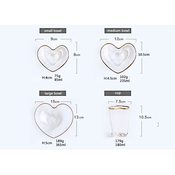 Creative Heart Shape Empty Glass Jars Clear / Blue Glass Plate Sauce Fruit Bowl / Tray