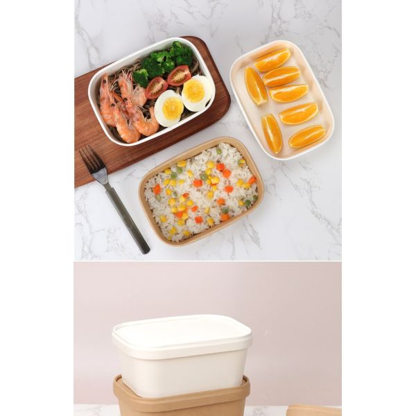 Custom Disposable Biodegradable Paper Bowl Heatable Kraft Waterproof Packaging Food Container Lunch Box