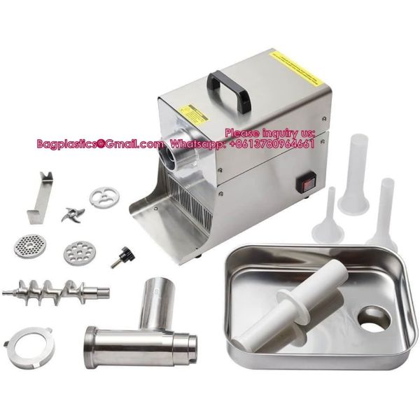Food Processors, Meat Grinder Electric, Stainless Steel, Heavy Duty With Blades And Plates, Sausage Stuffer Tube