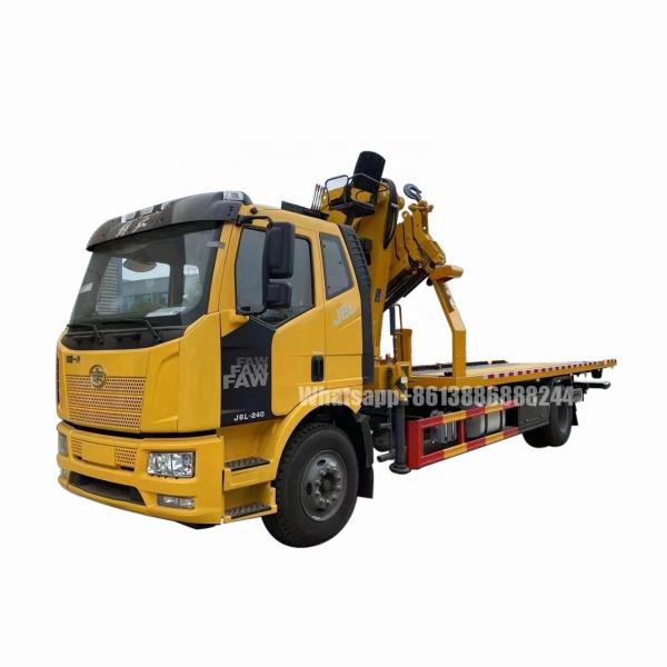4 * 2 FAW 10 Tons Trailer Belt Hoist  Folding Crane  Tractor With Crane  Boom Truck  	crane Mounted Truck