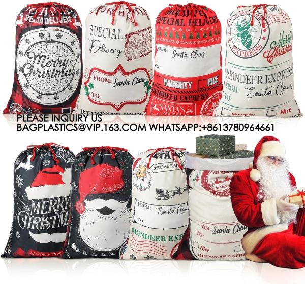 Santa Large Sacks Bulk Christmas Drawstring Gift Bags Reusable 20 X 28 In Polyester Santa Delivery Bags Large