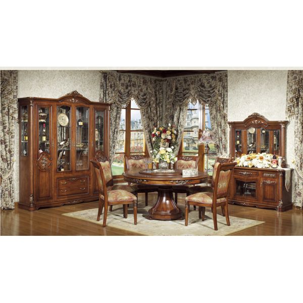 Dia 1.5m 1.3m 1.2m Luxury Wood Dining Room Sets With 6 Chairs