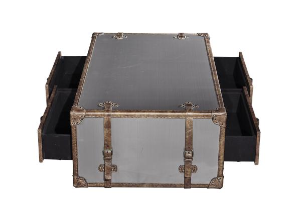 Stainless Steel Side Coffee Table 1.3M Length 4 Drawers Top Genuine Leather Handle