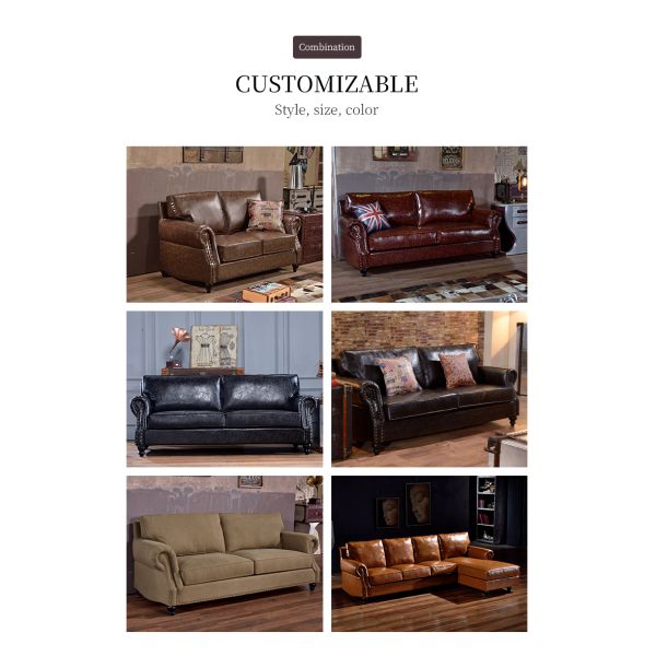 Nidea #8943 American Country Antique Retro Leather Sofa Wood Couch Divani Muebles Para Habitacion De Salon Hogar Furniture Living Room