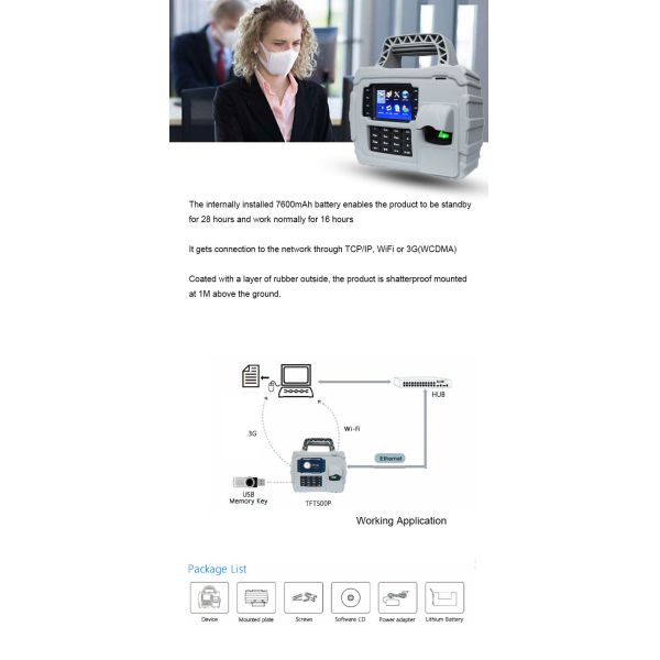 Портативный сторонний дисплей дюйма TFT системы 3,5 посещаемости Rfid биометрический