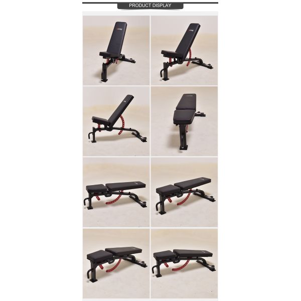 Sit Up Bench Exercise Equipment with Metal Frame and Red Adjustable Backrest