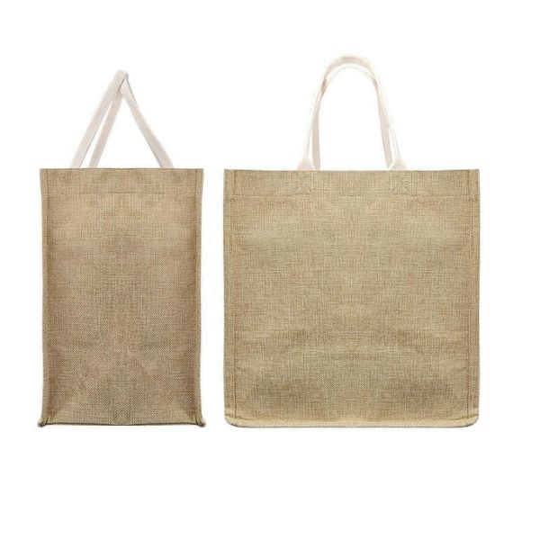 Custom Logo Blanks Sublimation Burlap Tote Bags Reusable Shopping Jute Handbag Linen Sublimation Bag