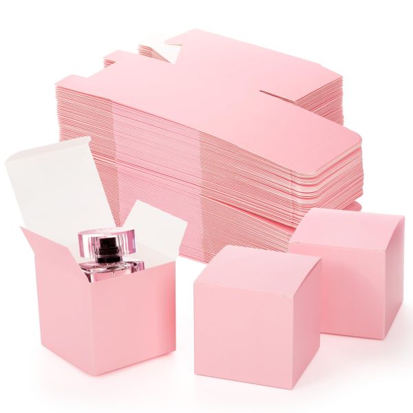 L*W*H cm Custom Recycle Folding Square Shopping Gift Box Pink Recyclable Rigid Ivory Board Paper Box
