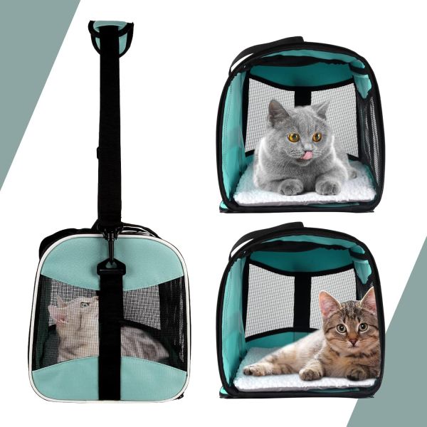 Cat Carrying Case Pet Carrier Airline Approved Protable And Breathable Pet Travel Carrier Removable Fleece Pad, Collapsible Cat Carrier Dog Carrier For Medium Cats Small Cats Dogs
