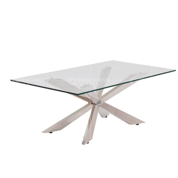 0.25CBM Modern Sofa Center Table 12mm Stainless Steel Coffee Table With Glass Top