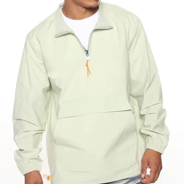 Hot Selling OEM Wholesale Custom Lightweight Windbreaker Quarter Zip Plain Solid Color Casual Nylon Anorak Jacket for Men
