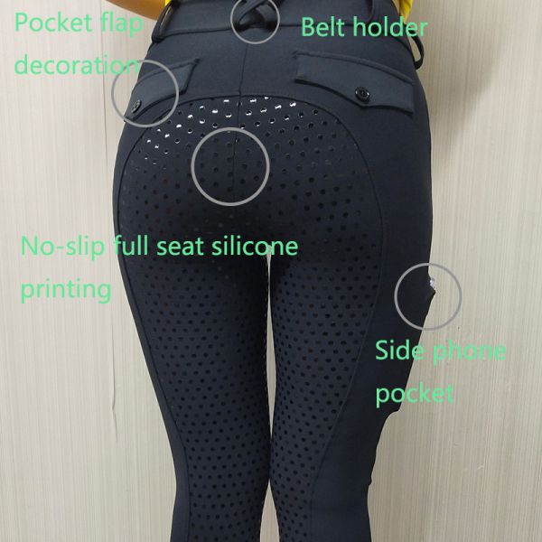 Полная верховая езда силикона места задыхается/конноспортивные гетры с карманом телефона