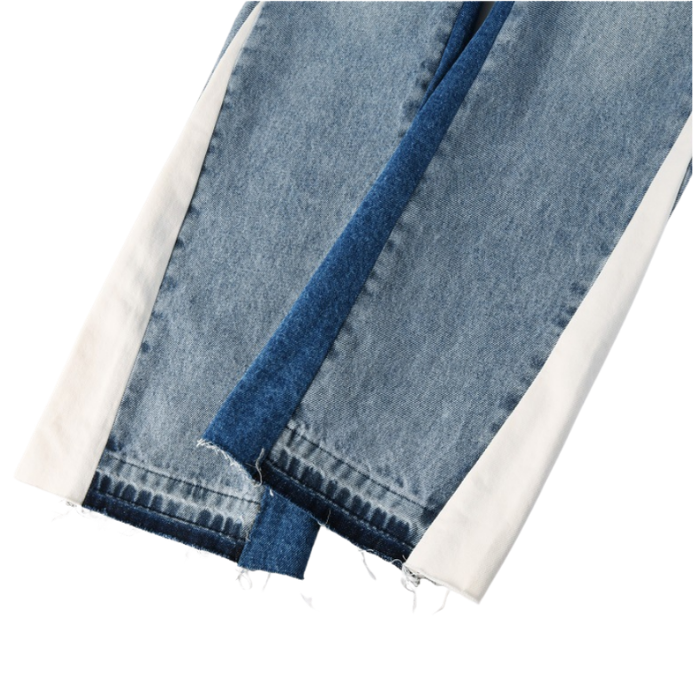Washed Ripped Denim Jeans Flare Street Denim Jeans With Whisker Detailing
