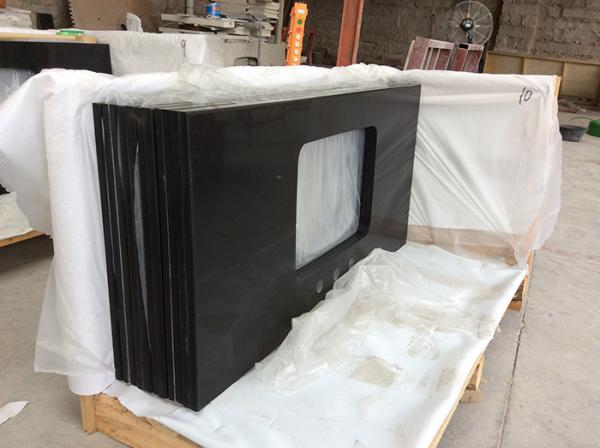 Mirror Black Engineered Stone Kitchen Countertops With Polished Surface