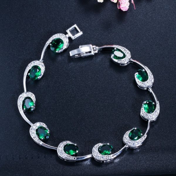 Lovely Women Four Round Bracelet Red CZ Stone Bracelet Setting Crystal Fashion Tennis Bracelet for Wedding Gift