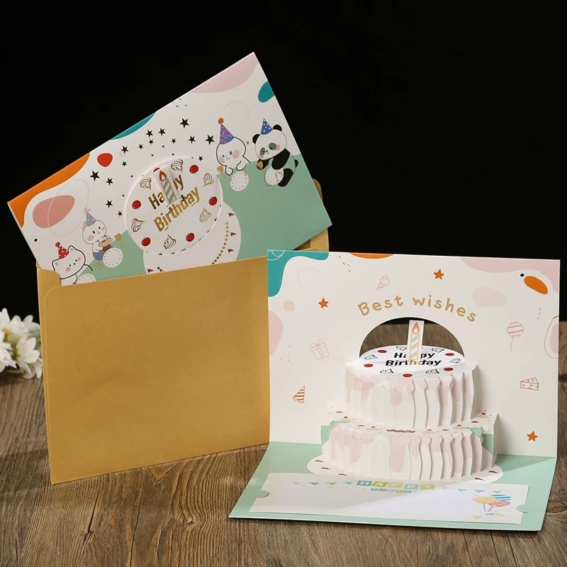 3D Pop Up Birthday Cake Greeting Cards With Matching Envelopes