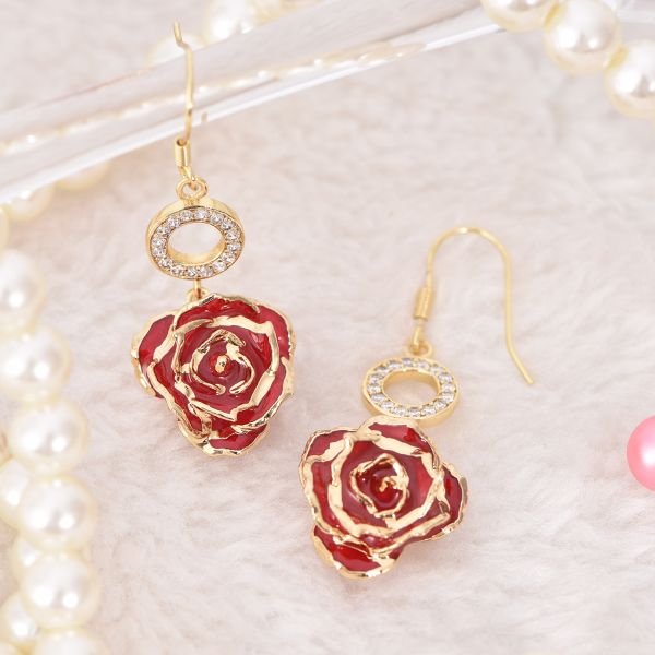 24k Gold Dipped Rose Fashion Earrings Gifts for Girlfriend Mother's Day  Preserved  Gold Rose Earrings Manufacture Wholesale