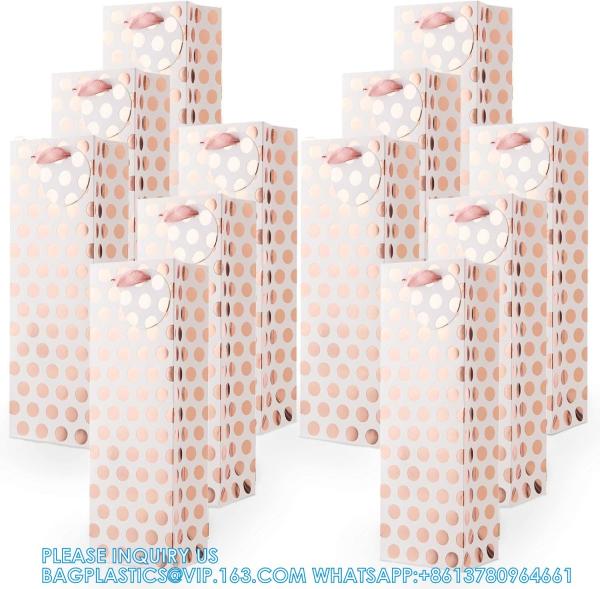 Metallic Foil Polka Dots Wine Gift Bag Bulk Recyclable Paper Wine Carrier Bags Tote Gift Bags, Party Gift Wrapping