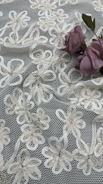 Luxury Corded Embroidered Lace Fabric Leafy Embroidery Fabric