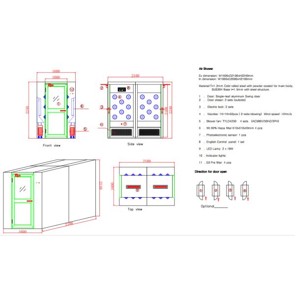 Напудрите покрытую стальную личную душевую воздуха с дверями качания Одно-лист ширины 1000мм