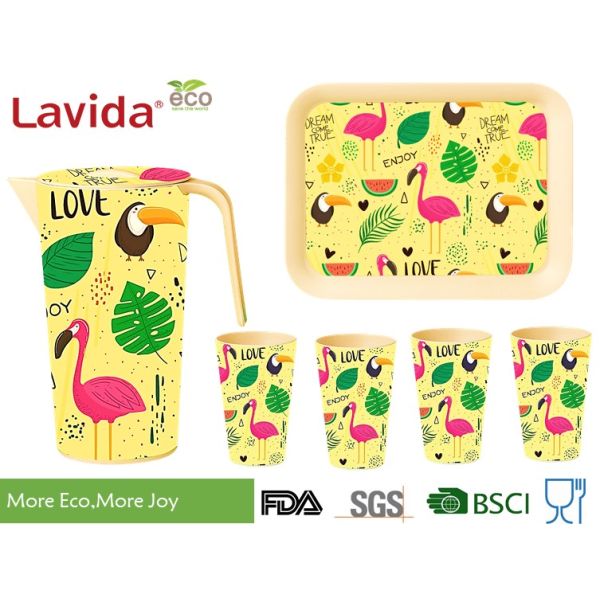 FDA LFGB Standards Bamboo Water Jug Stylish Design High Temperature Tolerance Oddorless Durable Recycled