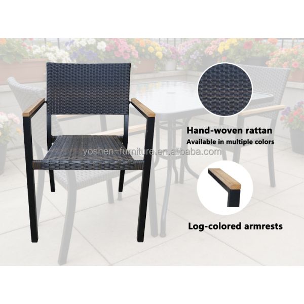 Yoshen French Bistro Dining Arm Chair Rattan Comfortable Waterproof Contemporary Design Outdoor Hotel Restaurant