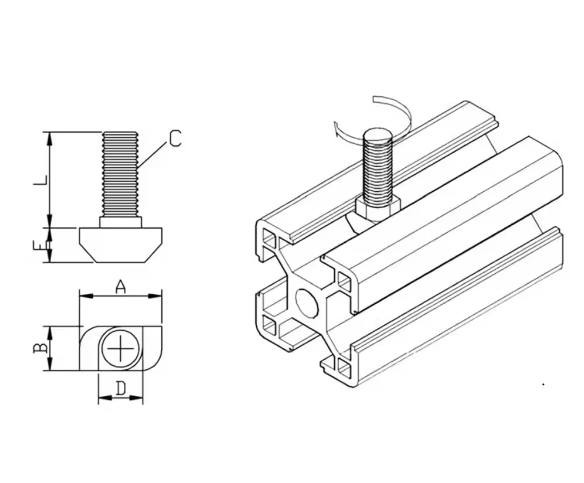 T Slot Hammer Head 304 Stainless Steel Channel T Bolts Screws for Slot 10mm Aluminum Profile