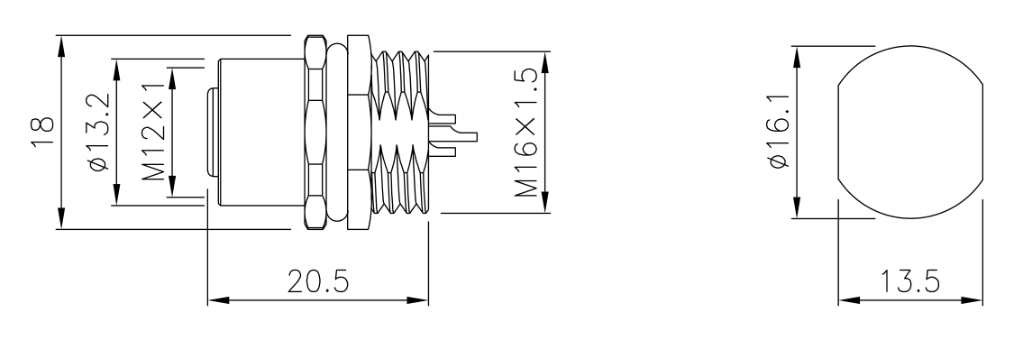 M12 Panel Mount Connector Female 5 Pin Rear Mounting  M16 X 1.5 IP67