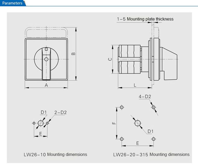 Factory Price LW26 Series 4-Pole 4-Position 32A Cam Switch Universal Changeover Switch 0-1-2-3 Panel Mounting Metal IP53 CE/