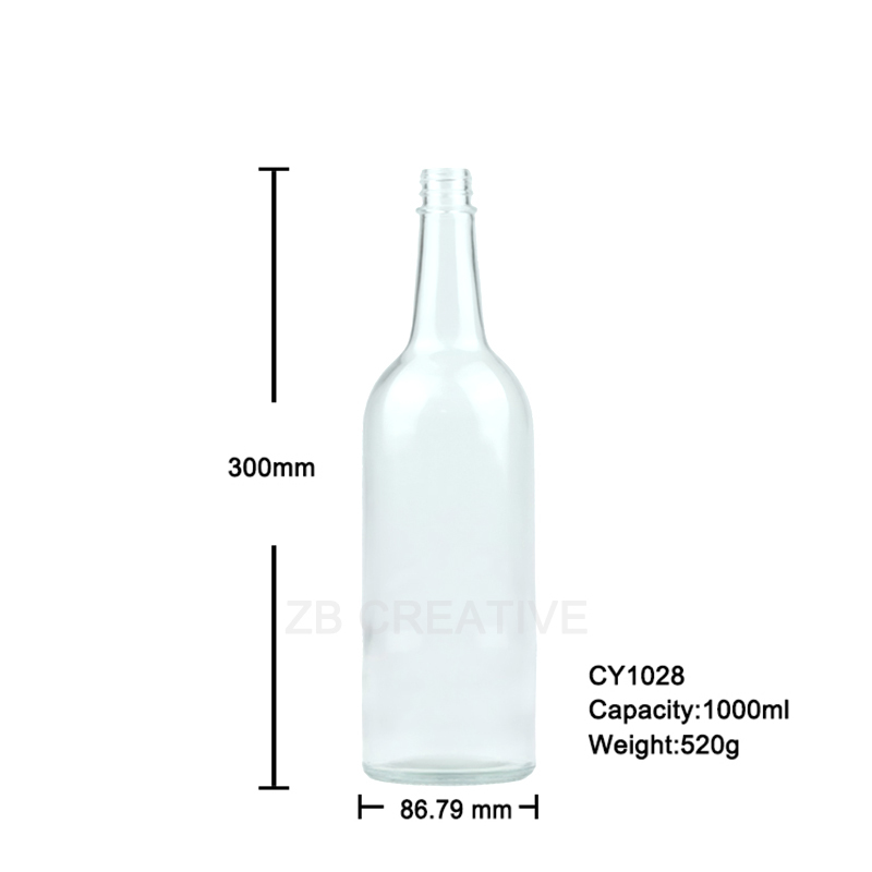 Empty Glass Alcohol Bottles 1000ml Flint Screw Cap Vodka Spirits 520g CY-1028
