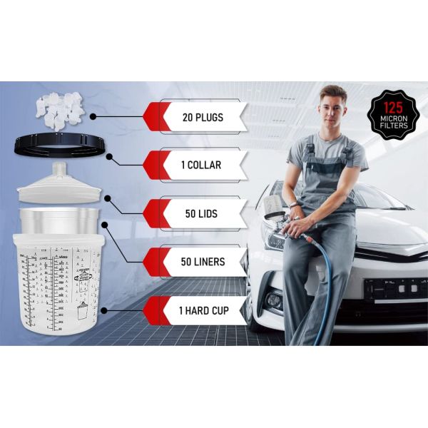 DISPOSABLE REFILLS, Automotive Spray Cup Paint Hard Cup, Gun Cups, Paint Mixing Cups, SPRAY CUP SYSTEM