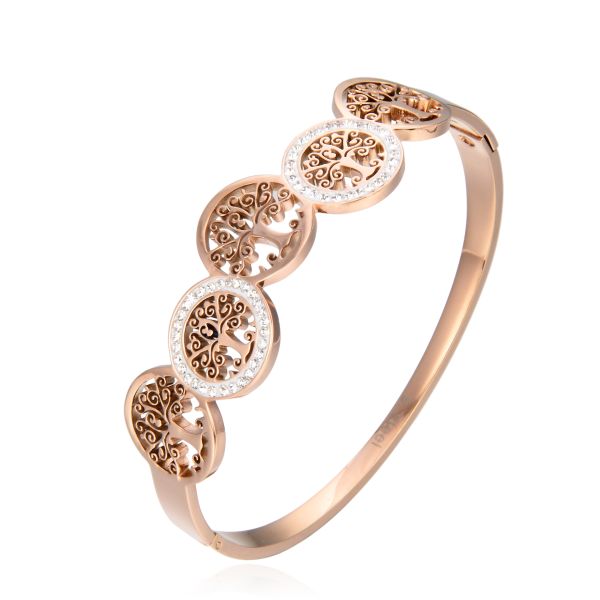 Stainless Steel 18k Gold Plated Jewelry Enamel Tree Of Life Bangle