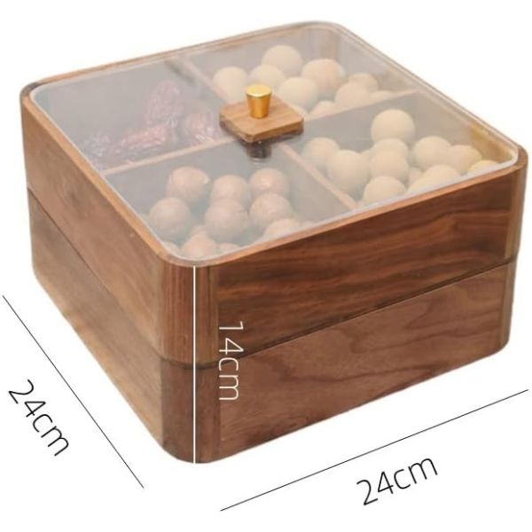 Wooden Double Layer Fruit Plate with Transparent Cover Wooden Dried Fruit Box in Brown