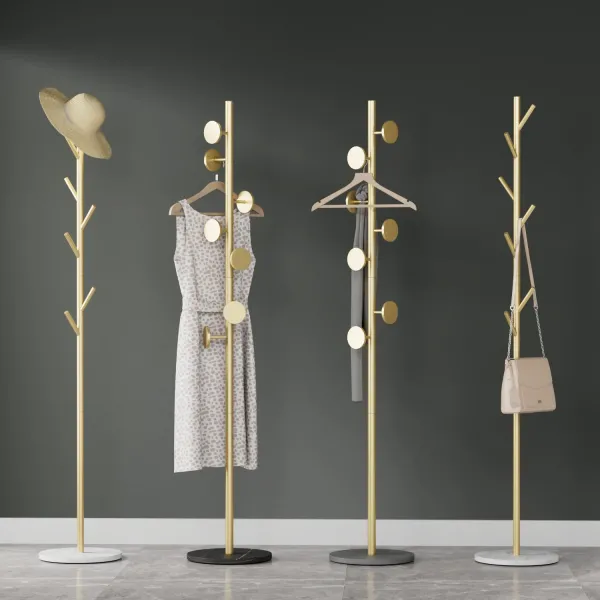 Nordic Gold Standing Coat Rack Modern Quality Metal Marble Black Entryway Floor Living Room Furniture