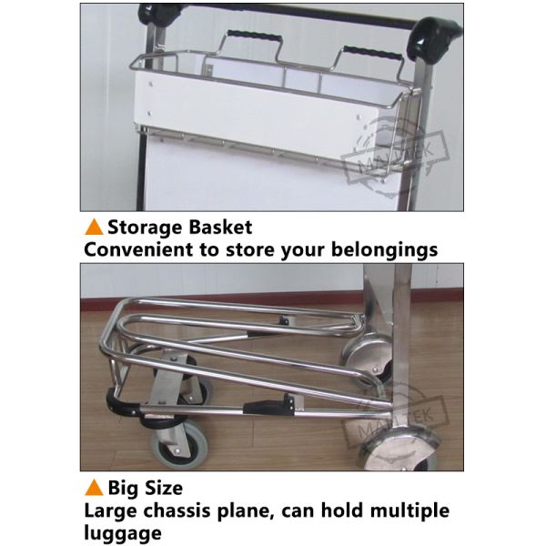 Stainless Steel Airport Luggage Trolley For Intermational Airport Using With Double Layer