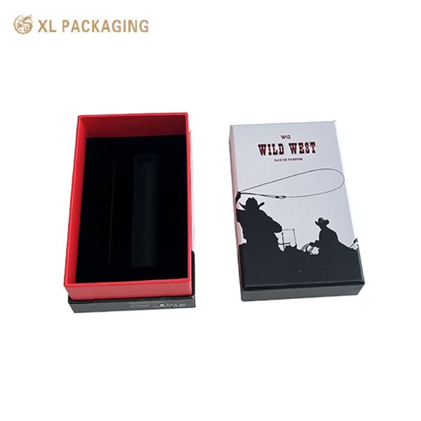 Custom 3 Piece Lid and Base Perfume Gift Box with Western Cowboy Print and Black