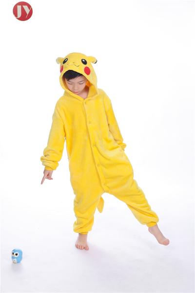 Wholesale Polyester Fluffy Flannel Fleece Kids Pikachu kigurumi Onesie Pajamas