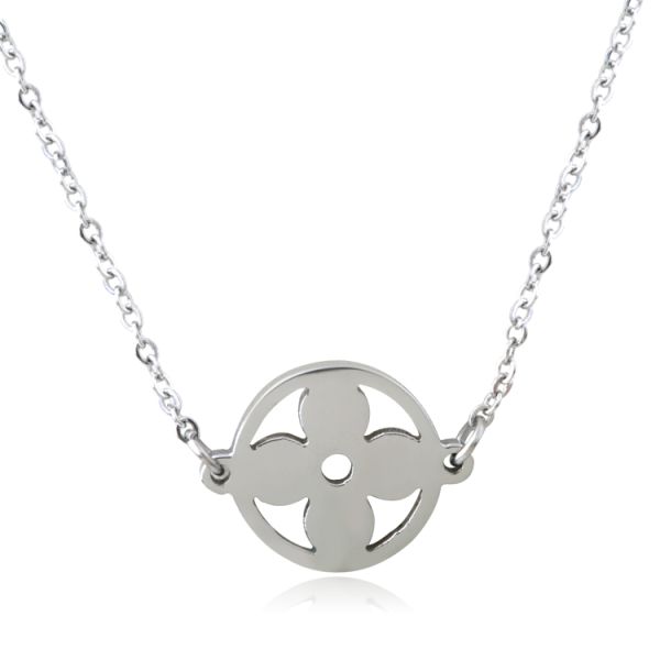 Simple Jewelry Fashion Stainless Steel Girls Flowers Clavicle Necklace, Circle four-leaf clover necklace