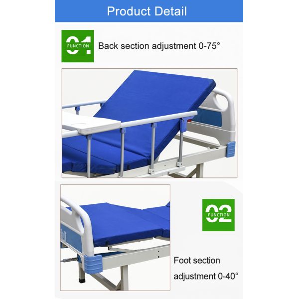 Two Crank Medical Hospital Ward Bed Backrest Adjustable With Dining Table
