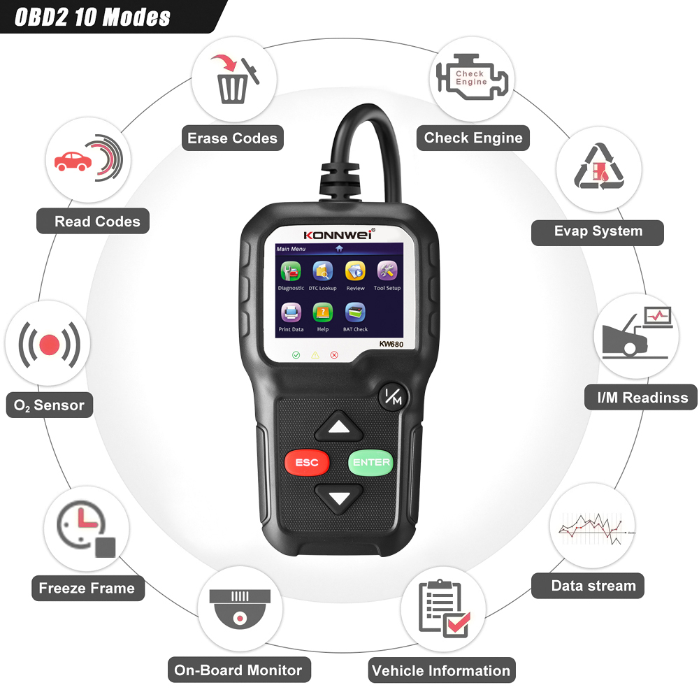 Инструмент KONNWEI KW680 датчика O2его кода недостатка OBD2 автоматический диагностический с экраном 2.4inch LCD